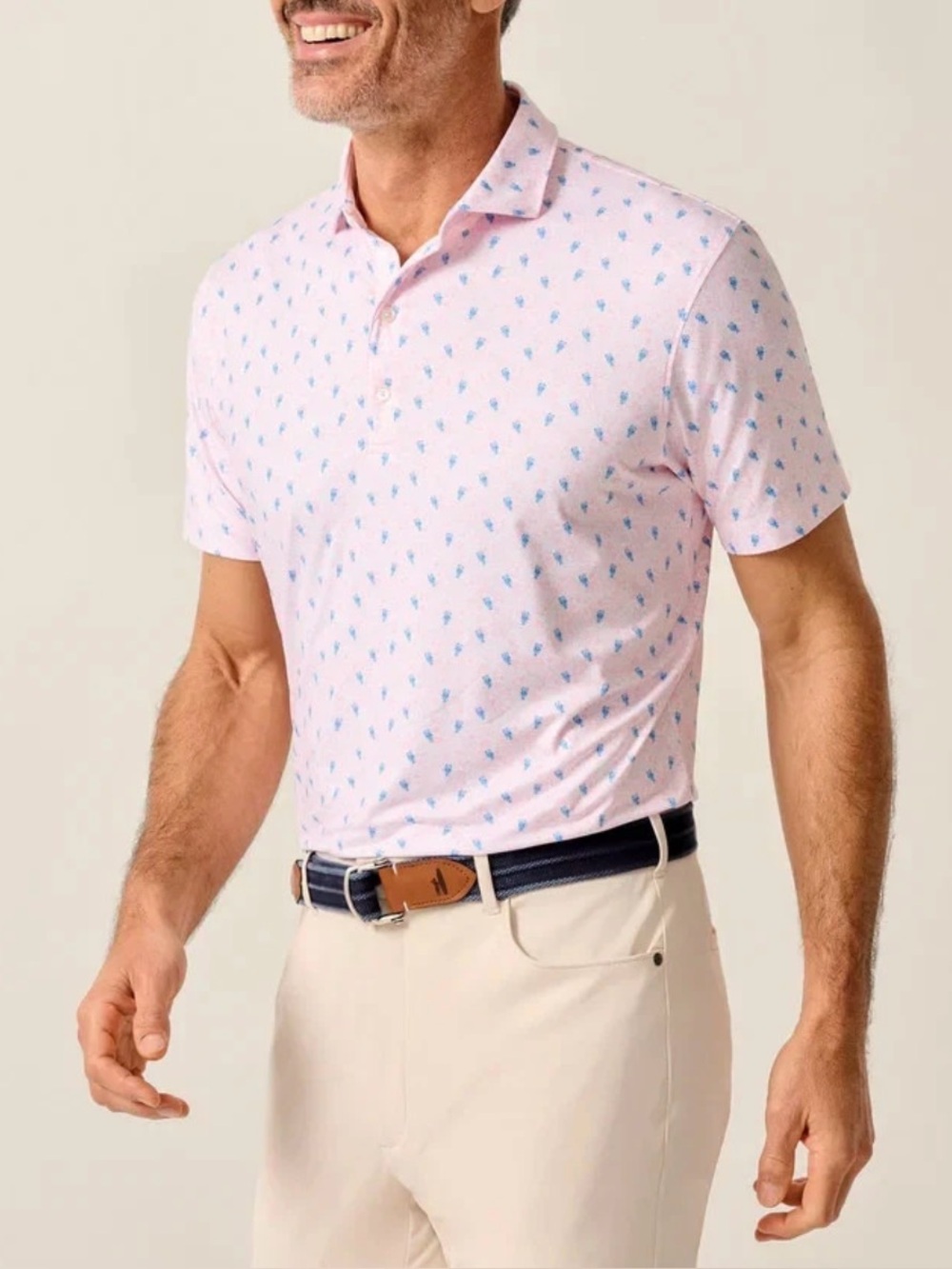 johnnie-O Featherweight Performance Polo Low Country Mens Size Large Pink NWT - Picture 3 of 10